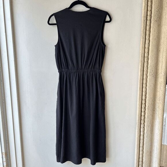 Nordstrom Black Linen Blend Sleeveless Wrap Midi Dress w/ Pockets, Size S - Picture 2 of 9